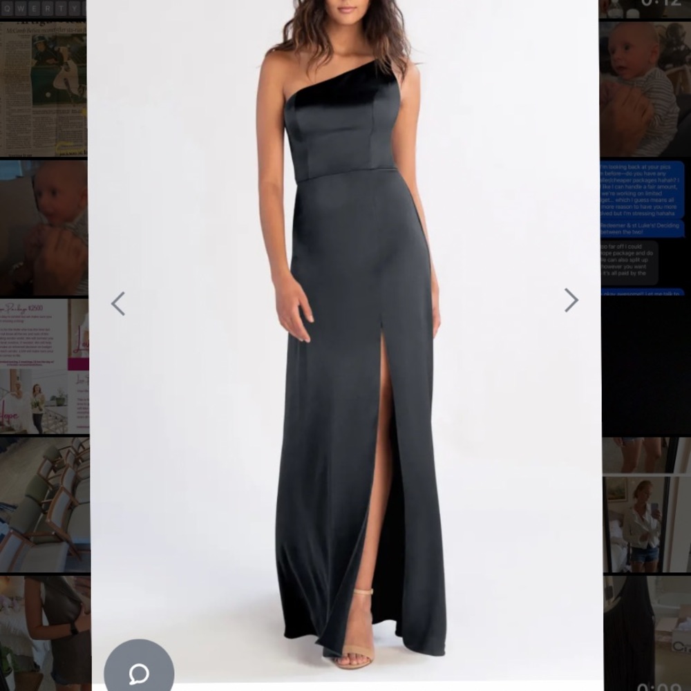 Jenny Yoo black satin bridesmaids dress. Worn once
